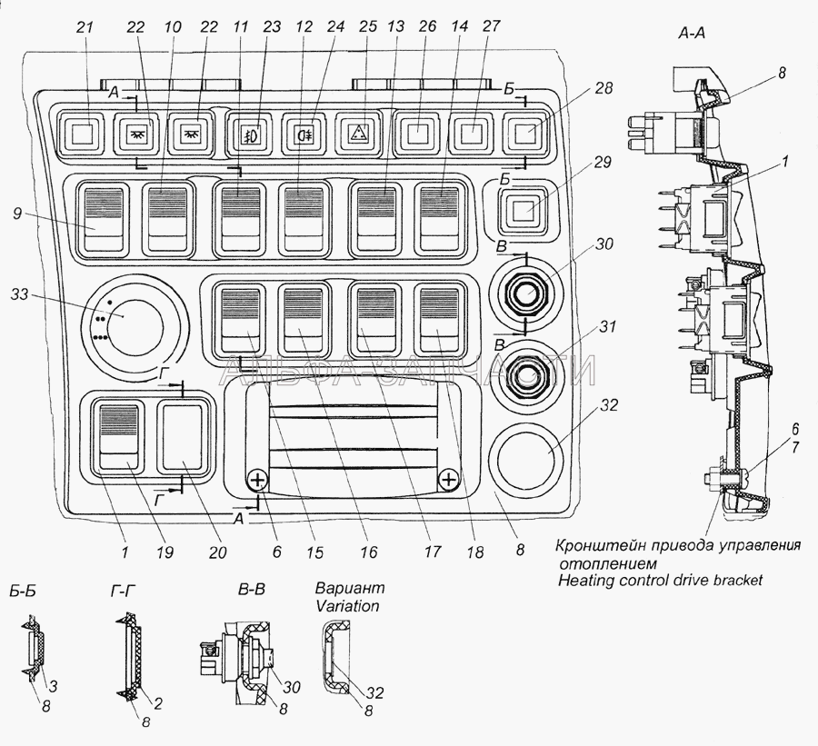 6520-3710001-97 Установка выключателей (5320-3710015-02 Рамка выключателей) 